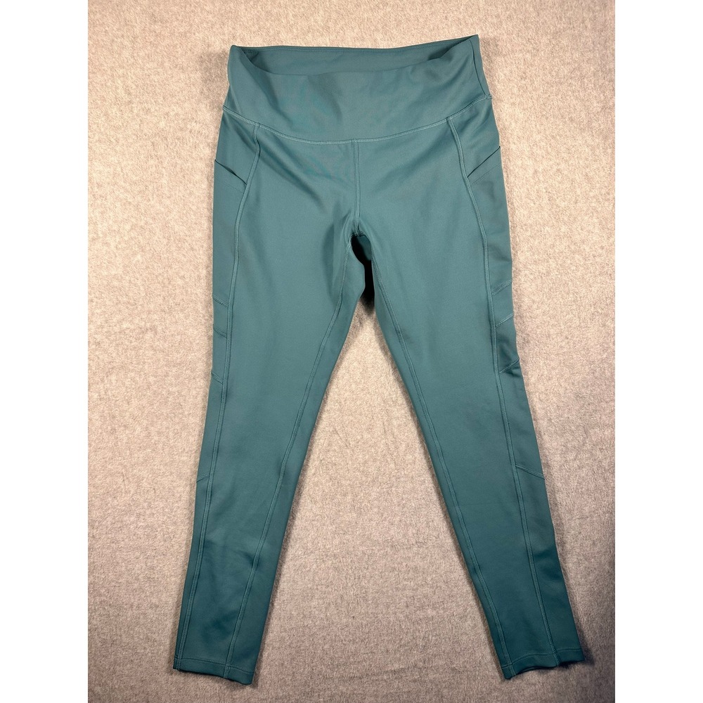 New Balance Womens High Rise Athletic Leggings Teal Blue Pockets Size Large